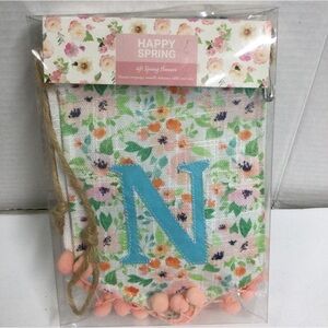 Happy Spring Floral Spring Banner with Blue Letters & Pom Pom Trim 6ft NWOT